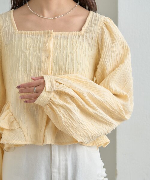 mystic（ミスティック）の「ジャガード裾フリルブラウス（シャツ/ブラウス・レディース・イエロー/ブラック/オフホワイト・FREE）」の6枚目の写真
