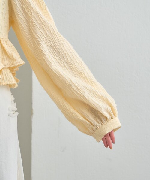 mystic（ミスティック）の「ジャガード裾フリルブラウス（シャツ/ブラウス・レディース・イエロー/ブラック/オフホワイト・FREE）」の7枚目の写真