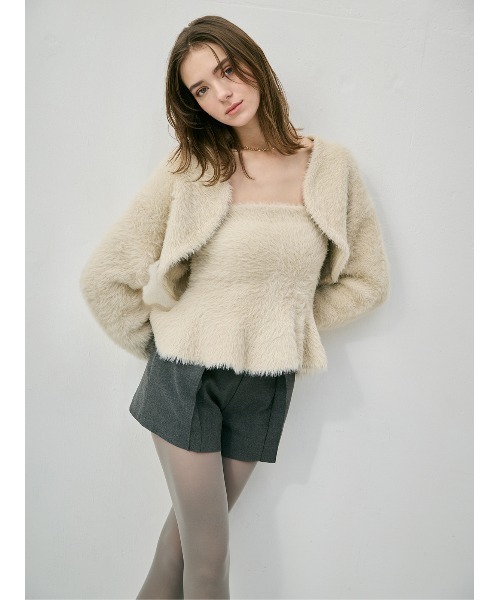 EIMY ISTOIRE（エイミーイストワール）の「フェザーペプラムニットカーディガンセット（ニット/セーター・レディース・アイボリー/ライトピンク/チャコールグレー・F）」の2枚目の写真