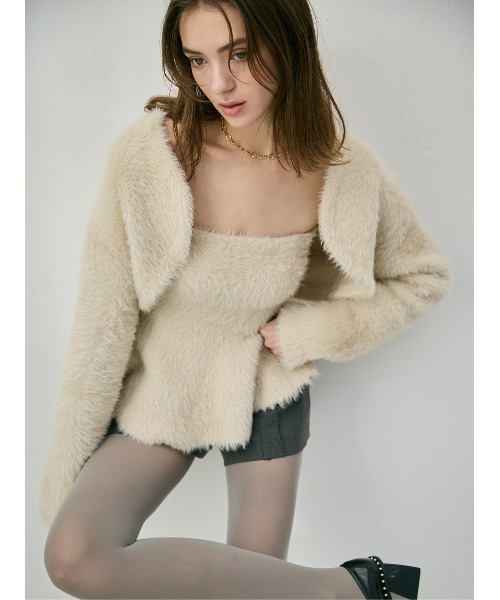 EIMY ISTOIRE（エイミーイストワール）の「フェザーペプラムニットカーディガンセット（ニット/セーター・レディース・アイボリー/ライトピンク/チャコールグレー・F）」の4枚目の写真