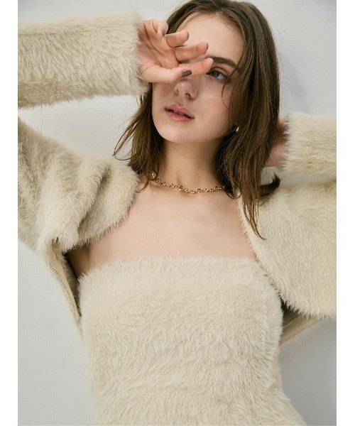 EIMY ISTOIRE（エイミーイストワール）の「フェザーペプラムニットカーディガンセット（ニット/セーター・レディース・アイボリー/ライトピンク/チャコールグレー・F）」の5枚目の写真