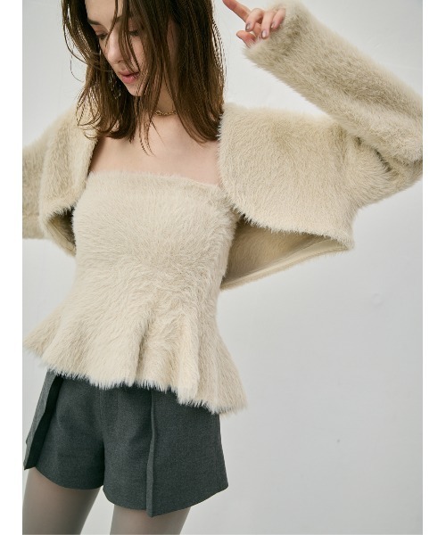 EIMY ISTOIRE（エイミーイストワール）の「フェザーペプラムニットカーディガンセット（ニット/セーター・レディース・アイボリー/ライトピンク/チャコールグレー・F）」の8枚目の写真