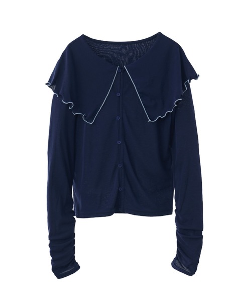 idem（イデム）の「big mellow collar sheer cardigan / ビックカラーシアーカーディガン（Tシャツ/カットソー・レディース・ネイビー/ホワイト・FREE）」の11枚目の写真