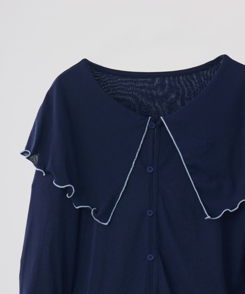 idem（イデム）の「big mellow collar sheer cardigan / ビックカラーシアーカーディガン（Tシャツ/カットソー・レディース・ネイビー/ホワイト・FREE）」の12枚目の写真