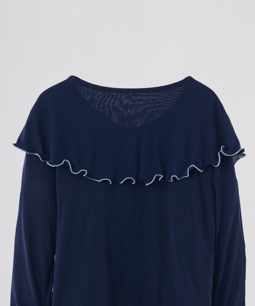idem（イデム）の「big mellow collar sheer cardigan / ビックカラーシアーカーディガン（Tシャツ/カットソー・レディース・ネイビー/ホワイト・FREE）」の13枚目の写真