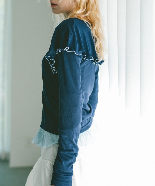 idem（イデム）の「big mellow collar sheer cardigan / ビックカラーシアーカーディガン（Tシャツ/カットソー・レディース・ネイビー/ホワイト・FREE）」の7枚目の写真