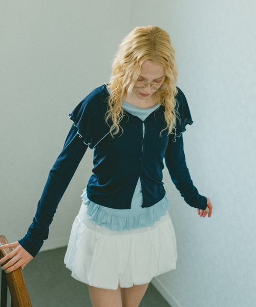 idem（イデム）の「big mellow collar sheer cardigan / ビックカラーシアーカーディガン（Tシャツ/カットソー・レディース・ネイビー/ホワイト・FREE）」の10枚目の写真