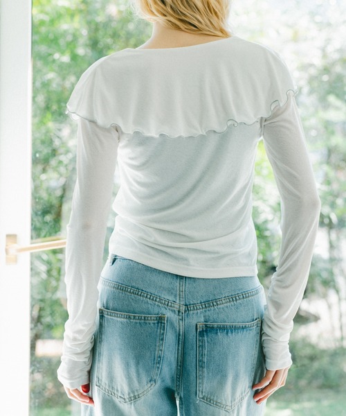 idem（イデム）の「big mellow collar sheer cardigan / ビックカラーシアーカーディガン（Tシャツ/カットソー・レディース・ネイビー/ホワイト・FREE）」の21枚目の写真