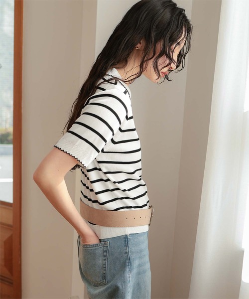 miette(ミエット)の「ピコデザイン半袖ポロニット(ニット/セーター・レディース・グレー/ブラック/ホワイト系その他・M/S/L)」の7枚目の写真