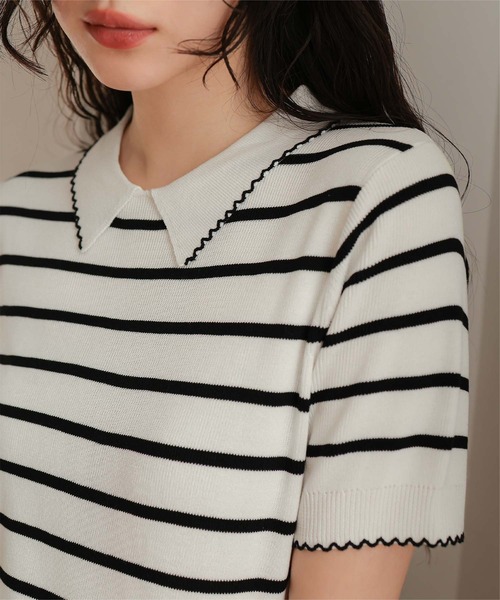 miette(ミエット)の「ピコデザイン半袖ポロニット(ニット/セーター・レディース・グレー/ブラック/ホワイト系その他・M/S/L)」の8枚目の写真