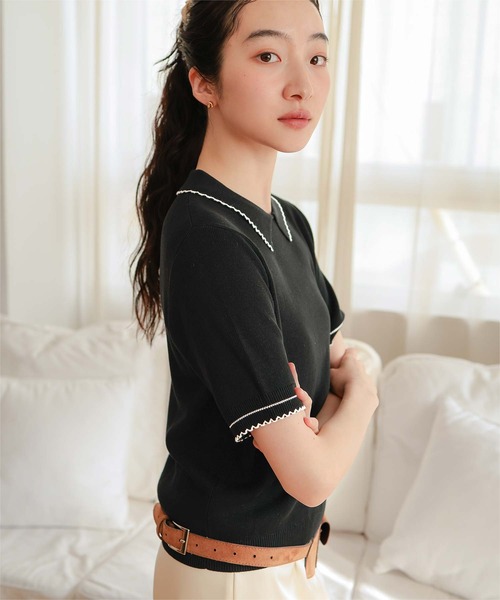 miette(ミエット)の「ピコデザイン半袖ポロニット(ニット/セーター・レディース・グレー/ブラック/ホワイト系その他・M/S/L)」の20枚目の写真