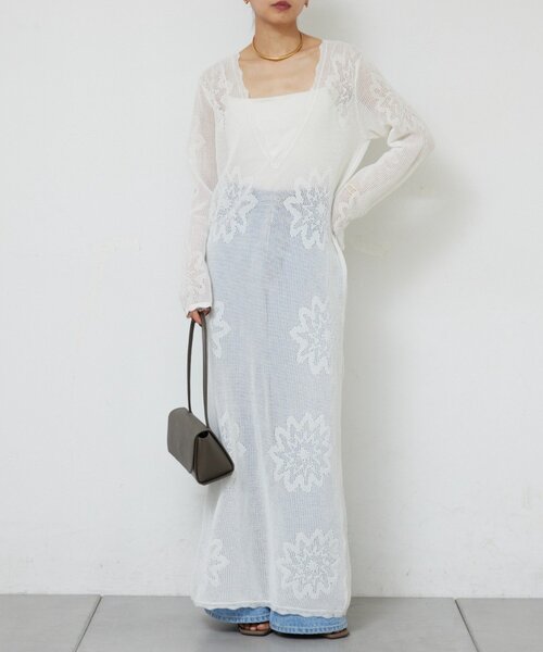 GALLARDAGALANTE(ガリャルダガランテ)の「【手洗い可】メッシュニットドレス(ワンピース・レディース・ブラック/ホワイト・FREE)」の1枚目の写真