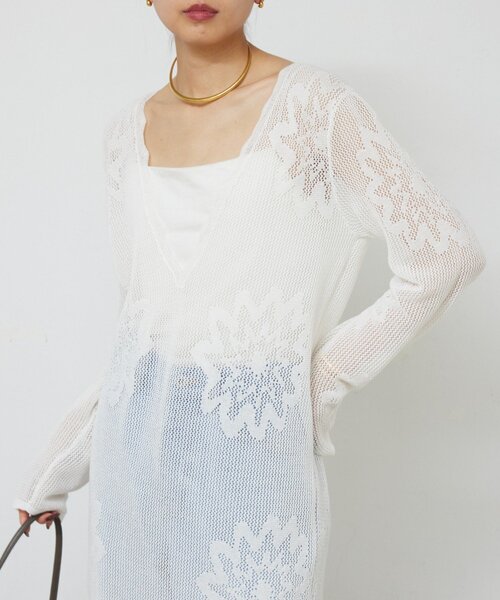 GALLARDAGALANTE(ガリャルダガランテ)の「【手洗い可】メッシュニットドレス(ワンピース・レディース・ブラック/ホワイト・FREE)」の6枚目の写真