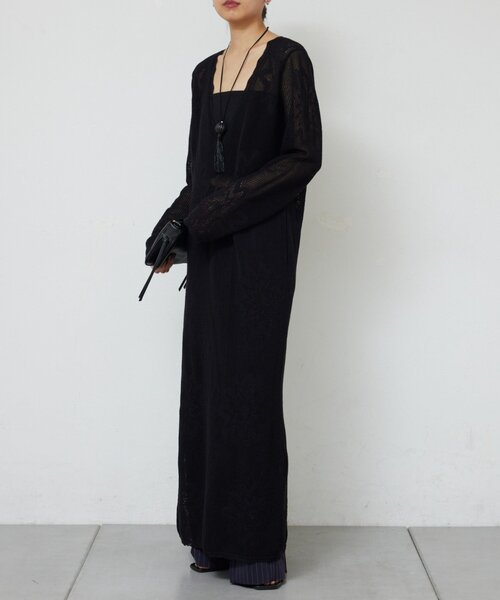 GALLARDAGALANTE(ガリャルダガランテ)の「【手洗い可】メッシュニットドレス(ワンピース・レディース・ブラック/ホワイト・FREE)」の15枚目の写真