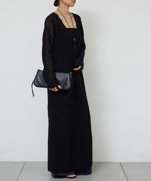 GALLARDAGALANTE(ガリャルダガランテ)の「【手洗い可】メッシュニットドレス(ワンピース・レディース・ブラック/ホワイト・FREE)」の16枚目の写真