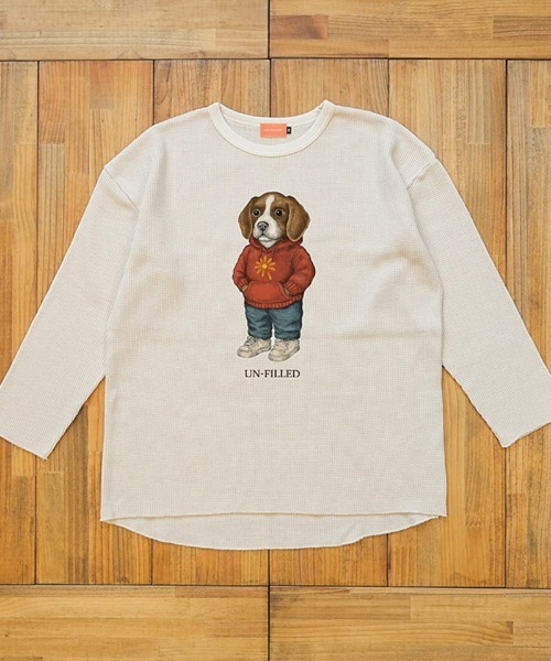 UN-FILLED(アンフィルド)の「mlt5558- UF DOG WAFFLE LONG SLEEVE T-shirt ロンT(ビーグル)-着丈前後差有(SDUF-2604BGL-M)(Tシャツ/カットソー・メンズ・アイボリー/グレー/ホワイト・ONE SIZE)」の2枚目の写真