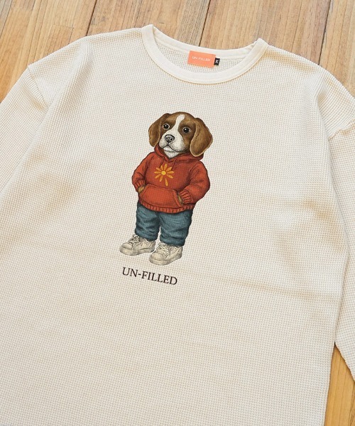 UN-FILLED(アンフィルド)の「mlt5558- UF DOG WAFFLE LONG SLEEVE T-shirt ロンT(ビーグル)-着丈前後差有(SDUF-2604BGL-M)(Tシャツ/カットソー・メンズ・アイボリー/グレー/ホワイト・ONE SIZE)」の8枚目の写真