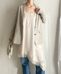 She's Closet（シーズクローゼット）の「アシンメトリーロング丈サイドスリットサテンレースキャミソール（キャミソール）」