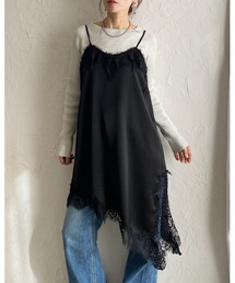 She's Closet（シーズクローゼット）の「アシンメトリーロング丈サイドスリットサテンレースキャミソール（キャミソール）」
