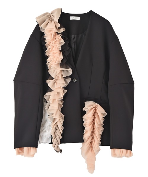 AKTE（アクテ）の「コクーンスリーブデザインジャケット（ノーカラージャケット・レディース・ブラック/キャメル・1/2）」の14枚目の写真