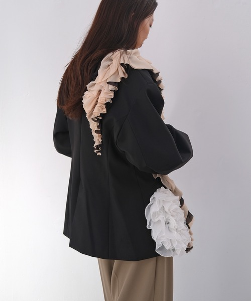 AKTE（アクテ）の「コクーンスリーブデザインジャケット（ノーカラージャケット・レディース・ブラック/キャメル・1/2）」の17枚目の写真