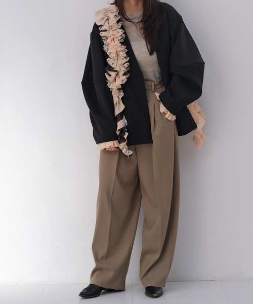 AKTE（アクテ）の「コクーンスリーブデザインジャケット（ノーカラージャケット・レディース・ブラック/キャメル・1/2）」の18枚目の写真