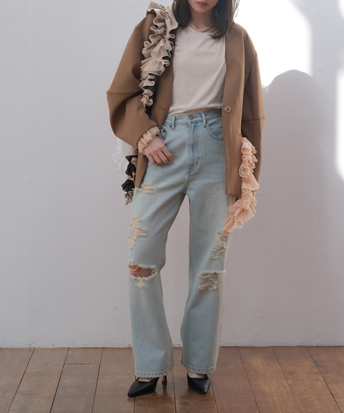 AKTE（アクテ）の「コクーンスリーブデザインジャケット（ノーカラージャケット・レディース・ブラック/キャメル・1/2）」の19枚目の写真