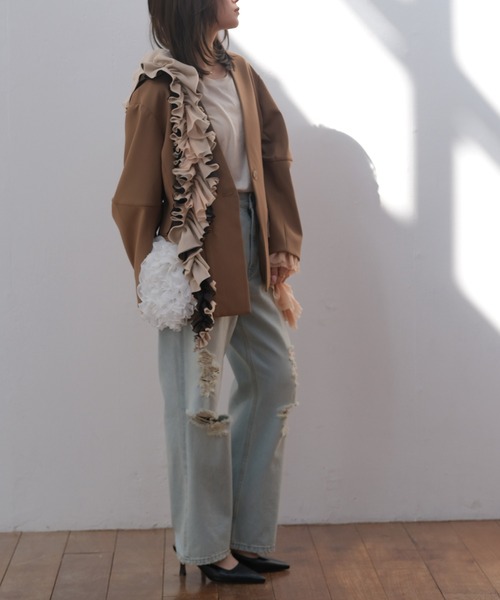 AKTE（アクテ）の「コクーンスリーブデザインジャケット（ノーカラージャケット・レディース・ブラック/キャメル・1/2）」の21枚目の写真