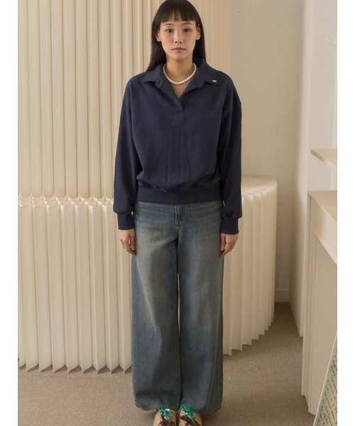 Sorry,Too Much Love(ソーリートゥーマッチラブ)の「Gentle Morning Collar Sweatshirt_Navy(スウェット・レディース・その他・FREE)」の2枚目の写真