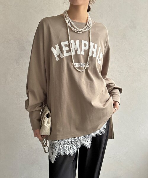 DouDou(ドゥドゥ)の「【WEB限定】MEMPHISドルマンロゴロンTEE(Tシャツ/カットソー・レディース・ダークグレー/カーキ/オフホワイト・FREE)」の3枚目の写真