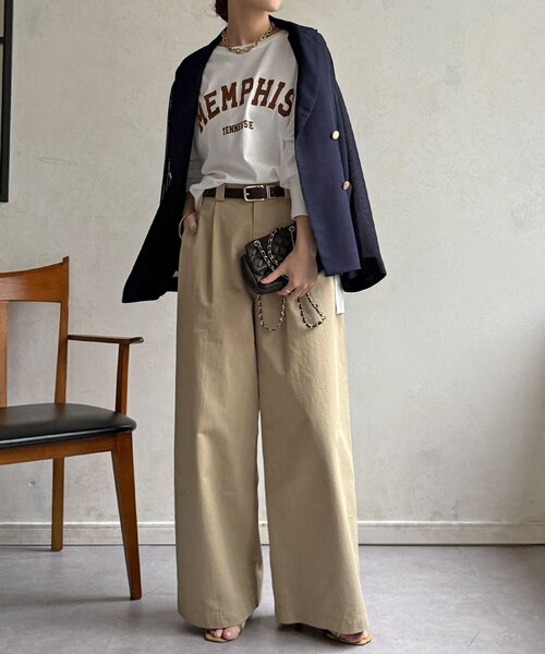 DouDou(ドゥドゥ)の「【WEB限定】MEMPHISドルマンロゴロンTEE(Tシャツ/カットソー・レディース・ダークグレー/カーキ/オフホワイト・FREE)」の4枚目の写真