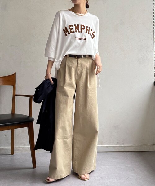 DouDou(ドゥドゥ)の「【WEB限定】MEMPHISドルマンロゴロンTEE(Tシャツ/カットソー・レディース・ダークグレー/カーキ/オフホワイト・FREE)」の6枚目の写真