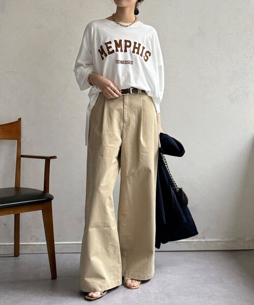 DouDou(ドゥドゥ)の「【WEB限定】MEMPHISドルマンロゴロンTEE(Tシャツ/カットソー・レディース・ダークグレー/カーキ/オフホワイト・FREE)」の7枚目の写真