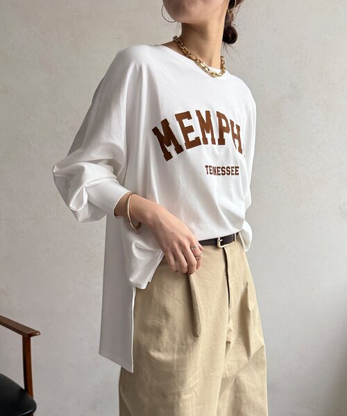 DouDou(ドゥドゥ)の「【WEB限定】MEMPHISドルマンロゴロンTEE(Tシャツ/カットソー・レディース・ダークグレー/カーキ/オフホワイト・FREE)」の9枚目の写真
