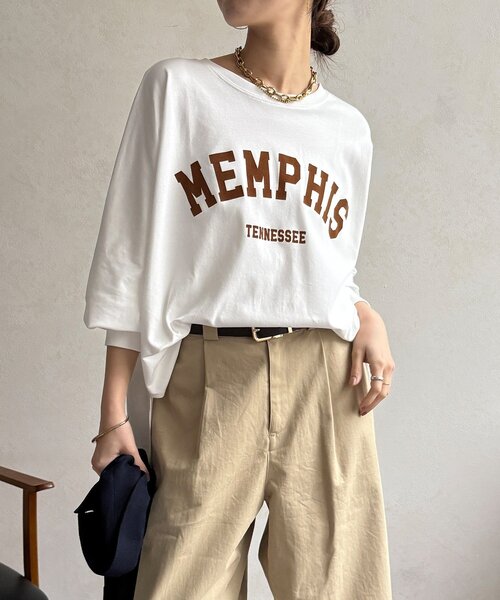 DouDou(ドゥドゥ)の「【WEB限定】MEMPHISドルマンロゴロンTEE(Tシャツ/カットソー・レディース・ダークグレー/カーキ/オフホワイト・FREE)」の10枚目の写真