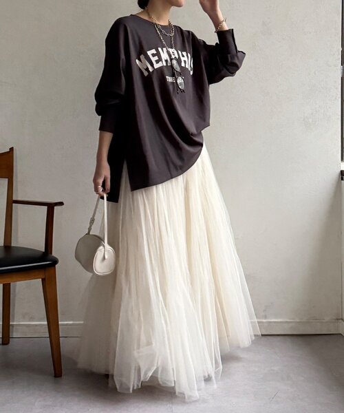 DouDou(ドゥドゥ)の「【WEB限定】MEMPHISドルマンロゴロンTEE(Tシャツ/カットソー・レディース・ダークグレー/カーキ/オフホワイト・FREE)」の13枚目の写真