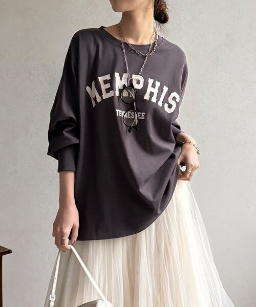 DouDou(ドゥドゥ)の「【WEB限定】MEMPHISドルマンロゴロンTEE(Tシャツ/カットソー・レディース・ダークグレー/カーキ/オフホワイト・FREE)」の18枚目の写真