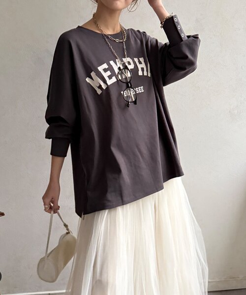 DouDou(ドゥドゥ)の「【WEB限定】MEMPHISドルマンロゴロンTEE(Tシャツ/カットソー・レディース・ダークグレー/カーキ/オフホワイト・FREE)」の19枚目の写真