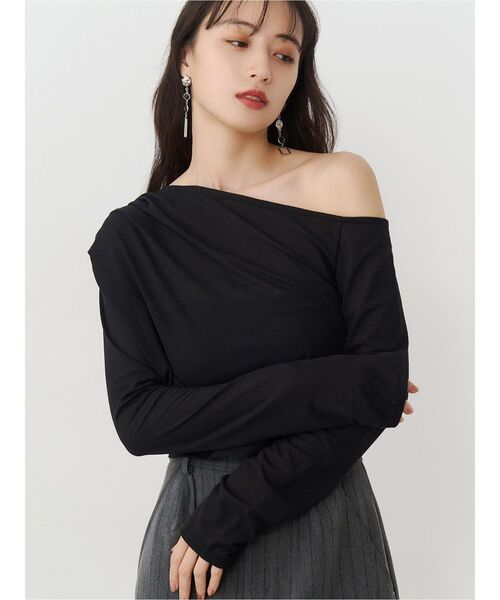 MURUA（ムルーア）の「ドレープワンショルトップス（Tシャツ/カットソー・レディース・ホワイト/ブラック/モカ・FREE）」の3枚目の写真