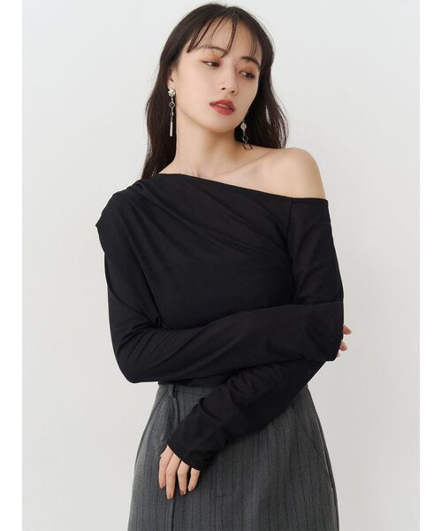 MURUA（ムルーア）の「ドレープワンショルトップス（Tシャツ/カットソー・レディース・ホワイト/ブラック/モカ・FREE）」の19枚目の写真