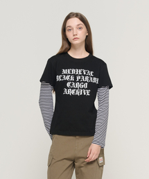 ストライプレイヤード長袖Tシャツ(ブラック/ホワイト)