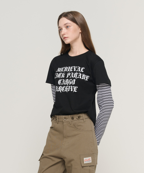 CARGOBROS FOR WOMAN(カーゴブロスフォーウィメン)の「ストライプレイヤード長袖Tシャツ(ブラック/ホワイト)(Tシャツ/カットソー・レディース・その他・FREE)」の2枚目の写真