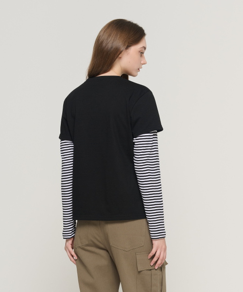 CARGOBROS FOR WOMAN(カーゴブロスフォーウィメン)の「ストライプレイヤード長袖Tシャツ(ブラック/ホワイト)(Tシャツ/カットソー・レディース・その他・FREE)」の3枚目の写真