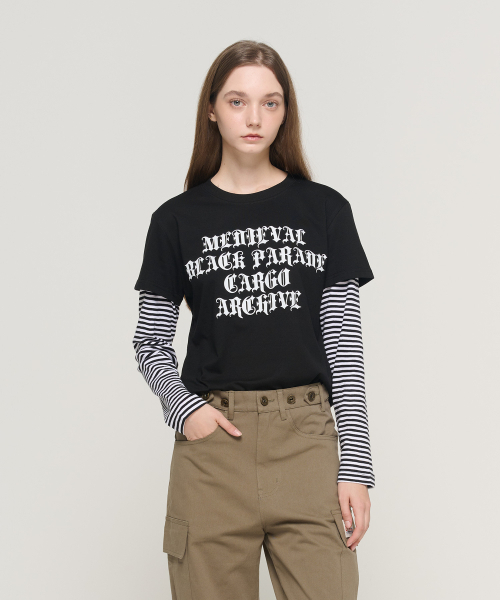 CARGOBROS FOR WOMAN(カーゴブロスフォーウィメン)の「ストライプレイヤード長袖Tシャツ(ブラック/ホワイト)(Tシャツ/カットソー・レディース・その他・FREE)」の5枚目の写真