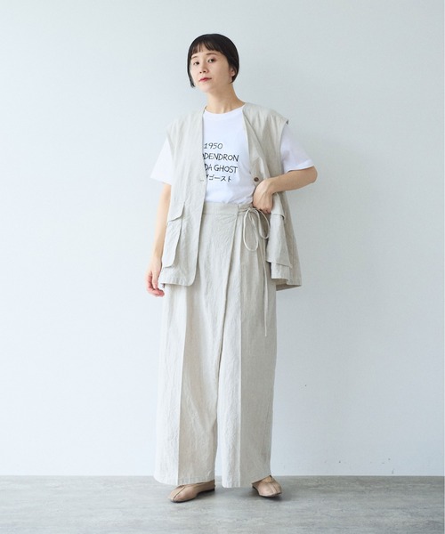yuni（ユニ　）の「高密度Cotton/Linen high waist wrap  パンツ（その他パンツ・レディース・アイボリー・S/M）」の2枚目の写真