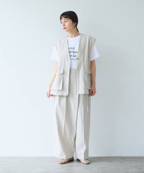 yuni（ユニ　）の「高密度Cotton/Linen high waist wrap  パンツ（その他パンツ・レディース・アイボリー・S/M）」の3枚目の写真