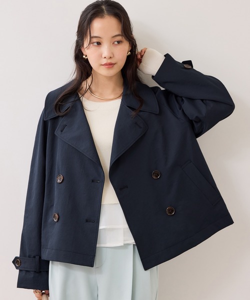 VIS（ビス）の「ショートトレンチコート/UVケア・撥水・花粉ガード（トレンチコート・レディース・ネイビー/ベージュ系その他・FREE）」の2枚目の写真