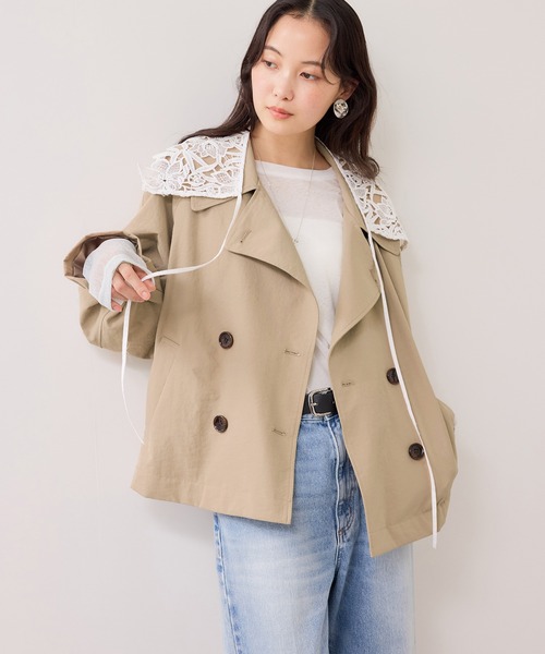 VIS（ビス）の「ショートトレンチコート/UVケア・撥水・花粉ガード（トレンチコート・レディース・ネイビー/ベージュ系その他・FREE）」の3枚目の写真