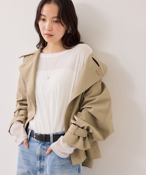 VIS（ビス）の「ショートトレンチコート/UVケア・撥水・花粉ガード（トレンチコート・レディース・ネイビー/ベージュ系その他・FREE）」の6枚目の写真