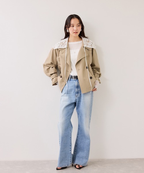 VIS（ビス）の「ショートトレンチコート/UVケア・撥水・花粉ガード（トレンチコート・レディース・ネイビー/ベージュ系その他・FREE）」の8枚目の写真